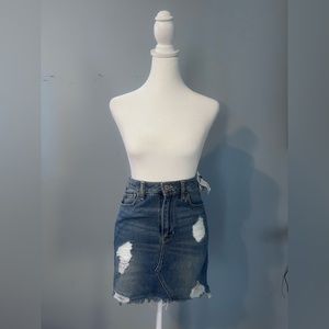 Distressed High Rise Denim Skirt